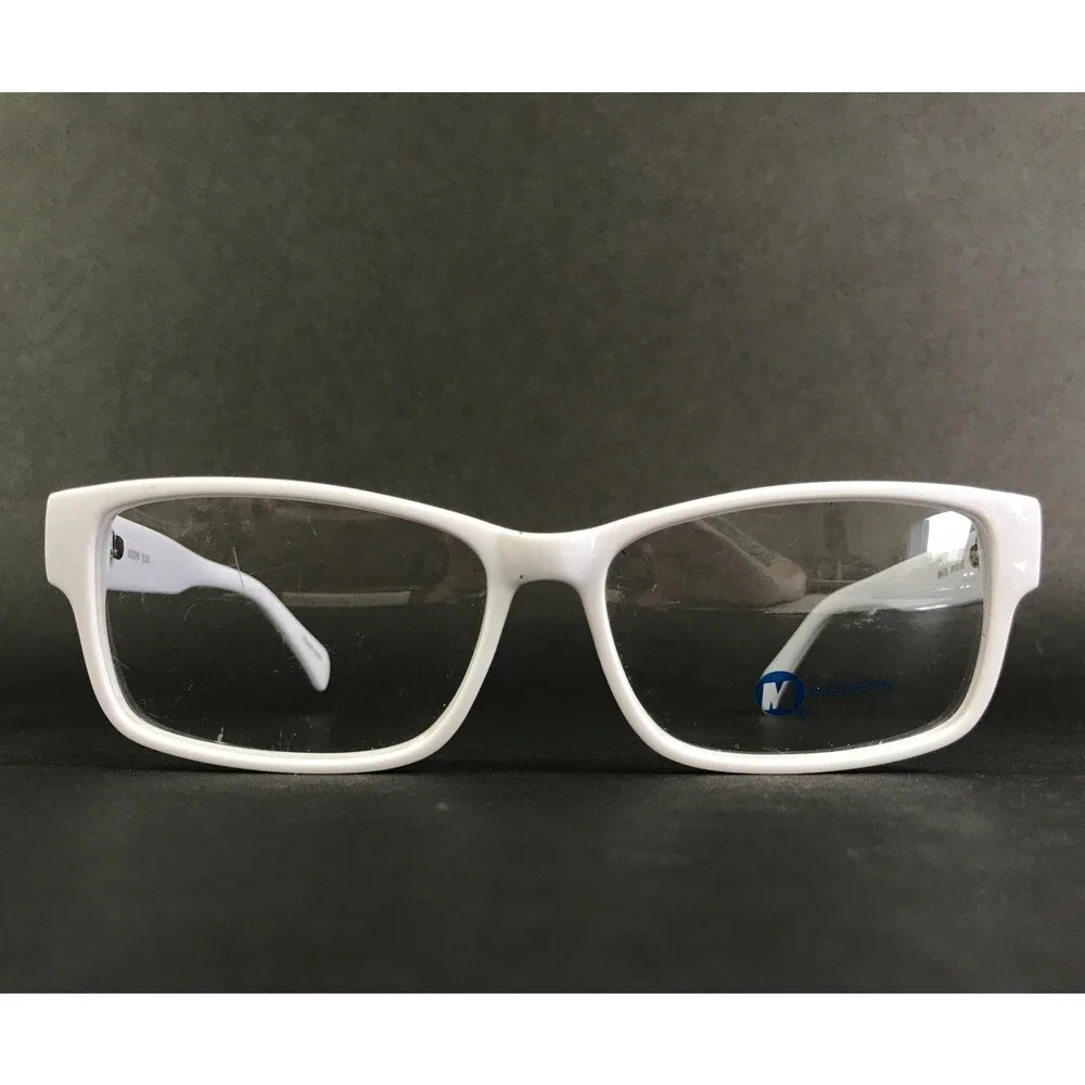Modern Eyeglasses Frames SLICK WHITE Polished Rectangle Full Rim 57-17-150